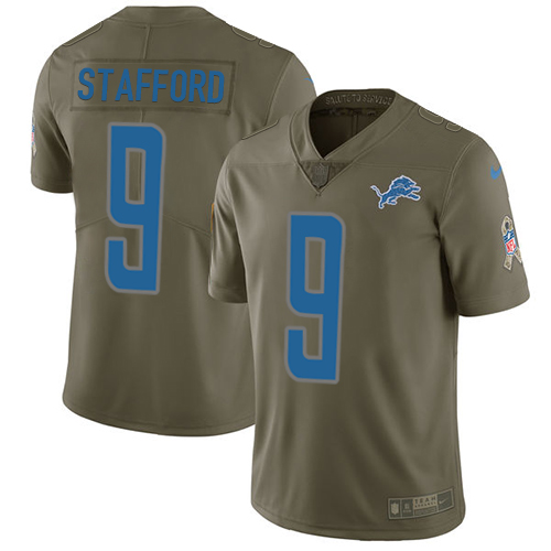 Nike Lions #9 Matthew Stafford Olive Men's Stitched NFL Limited Salute to Service Jersey